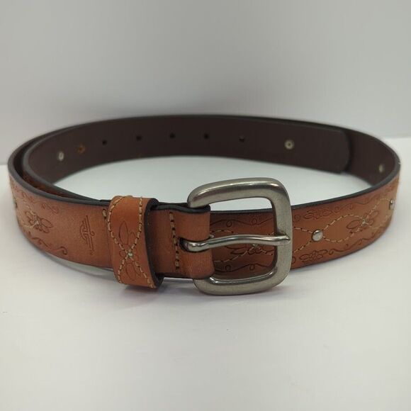 DOCKERS Accessories - Dockers Embossed‎ Tooled Belt Stitched And Studded Belt #2228 Size Large